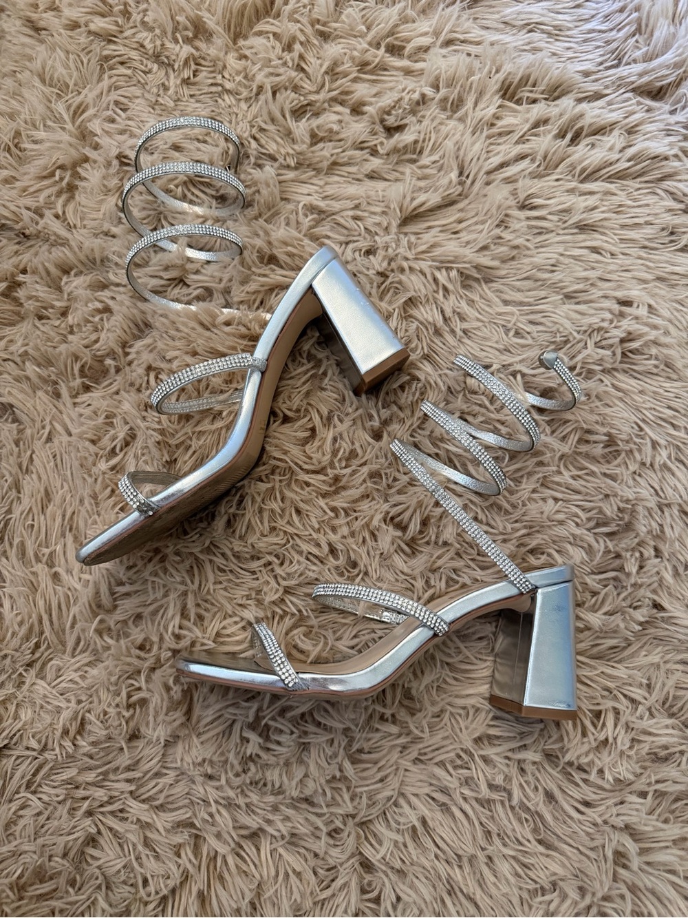 Silver Rhinestone Wrap Heels - Women’s Size 6